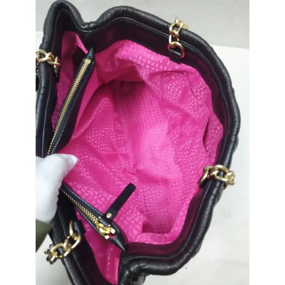 Kate Spade Black Leather Quilted Chain Strap Turnlock Satchel Shoulder Bag